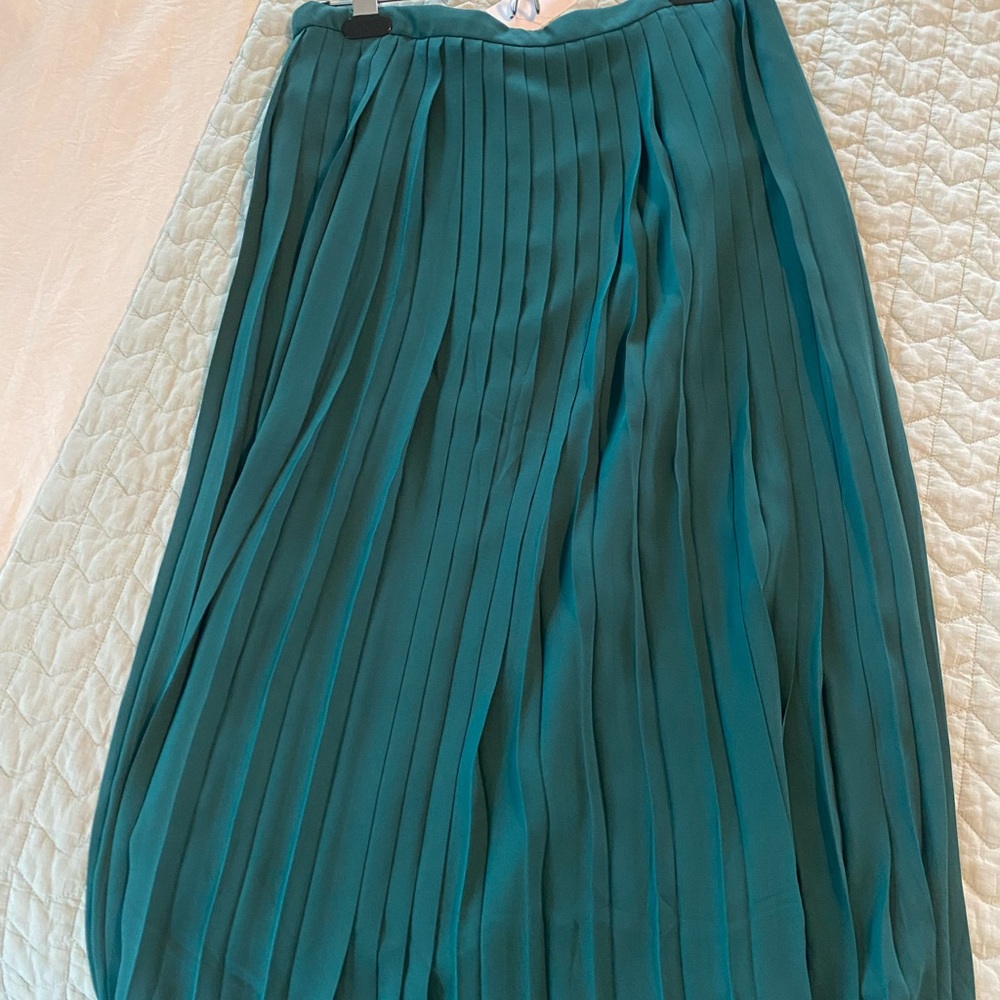 J. Crew Pleated Midi Skirt in Teal
